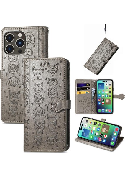Iphone 14 Için Kılıf Pro Darbeye Kapak Kapak Kısa Kayış Karikatür Hayvanlar (Yurt Dışından)