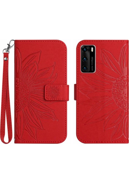 Kart Yuvaları ile Huawei P40 Için Kılıf Tutucu Flip Cüzdan Telefon Kılıfı Kabartmalı (Yurt Dışından)