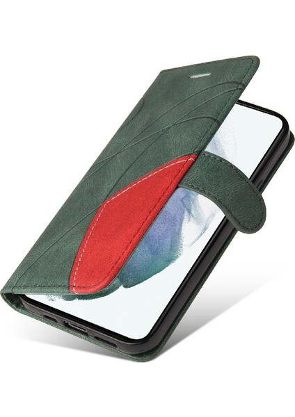 Kart Yuvası Standı Iki Renkli Dikiş Pu ile Samsung Galaxy S22 Için Kılıf (Yurt Dışından) modelleri