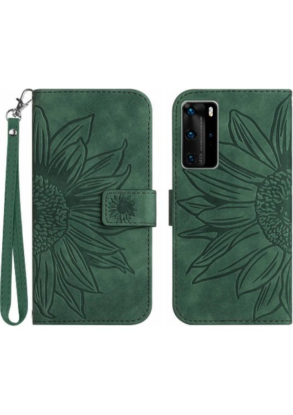 Huawei P40 Pro Lüks Pu Deri Kart Yuvaları Tutucu ile Kabartmalı (Yurt Dışından)