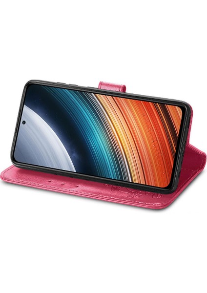 Mays Shop Xiaomi Redmi K40S Için Kılıf Kısa Kayış Dört Yapraklı Yonca Deri Kılıf Flip (Yurt Dışından)