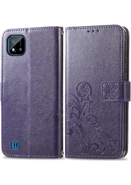 Realme C20 Dört Yapraklı Yonca Flip Kapak Kılıf Için Kılıf Kısa Kayış (Yurt Dışından)