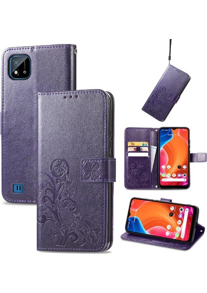 Realme C20 Dört Yapraklı Yonca Flip Kapak Kılıf Için Kılıf Kısa Kayış (Yurt Dışından) modelleri