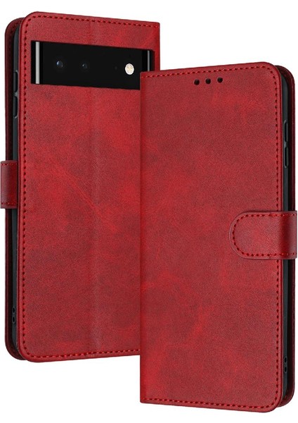 Toka Pu Deri ile Google Piksel 6 Saf Renk Kickstand Için Flip Case (Yurt Dışından)
