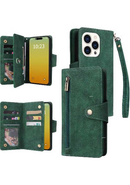 El Kayışı Kart Tutucu Manyetik Deri Fermuar ile iphone 15 Pro Için Kılıf (Yurt Dışından)