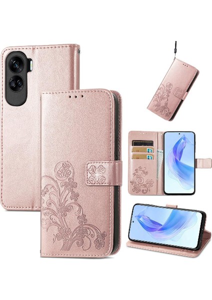 Huawei Onur Için Kılıf 90 Lite Kısa Kayış Dört Yapraklı Yonca Deri Kılıf (Yurt Dışından)