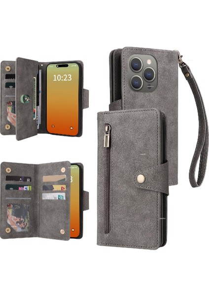 El Kayışı Manyetik Deri Kart Tutucu ile iphone 15 Pro Max Için Kılıf (Yurt Dışından)