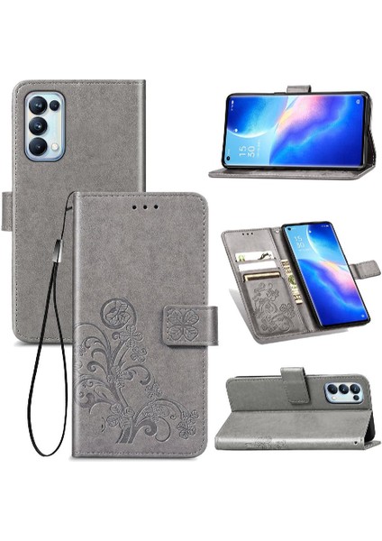 Oppo Oppo 5 Pro Için Kılıf Kısa Kayış Kapak Çevirin Deri Kılıf Dört Yaprak (Yurt Dışından)