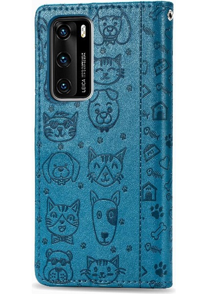 Huawei P40 Flip Kapak Için Kılıf Darbeye Deri Kılıf Karikatür Hayvanlar (Yurt Dışından) indirimleri