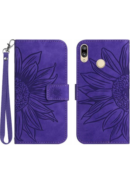 Kart Yuvaları Tutucu Flip Pu ile Huawei P20 Lite Kabartmalı Ayçiçeği Için Kılıf (Yurt Dışından)