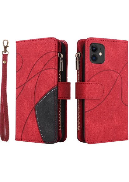 IPhone 11 Için Kılıf Fermuar Cüzdan Tarzı Kart Yuvası ile Iki Renkli Dikiş (Yurt Dışından)