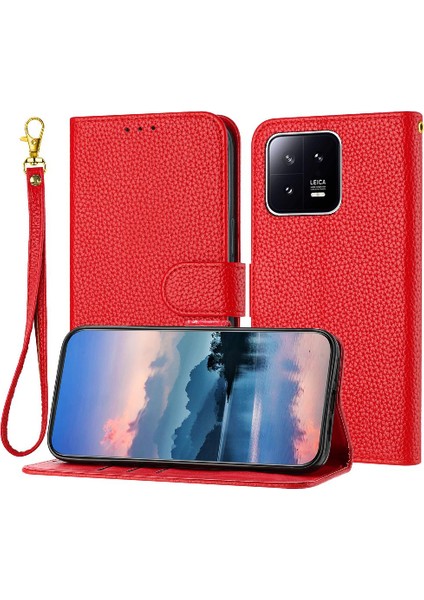 Telefon Kılıfı Için Xiaomi 13 Litchi Desen Kart Yuvaları Tutucu Flip Folio Pu (Yurt Dışından)