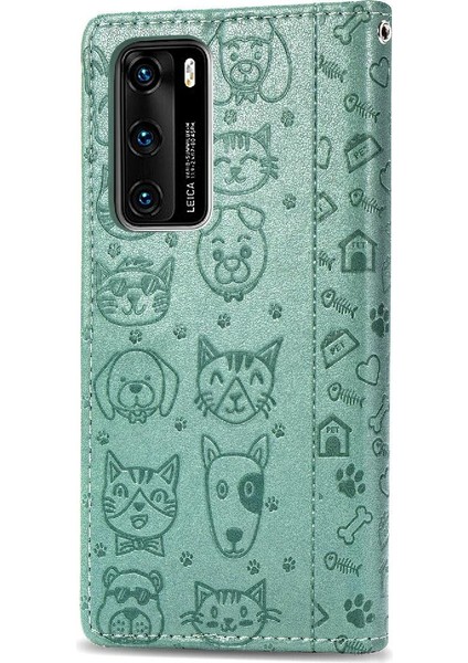 Huawei P40 Flip Kapak Için Kılıf Darbeye Deri Kılıf Karikatür Hayvanlar (Yurt Dışından) indirimleri