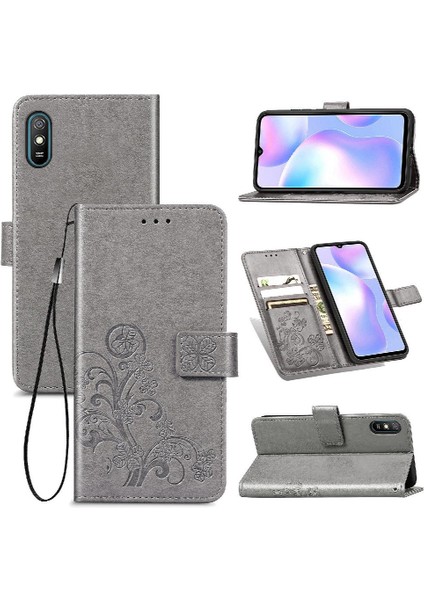 Xiaomi Redmi 9A Dört Yapraklı Yonca Flip Kapak Için Kılıf Kısa Kayış Zarif (Yurt Dışından)
