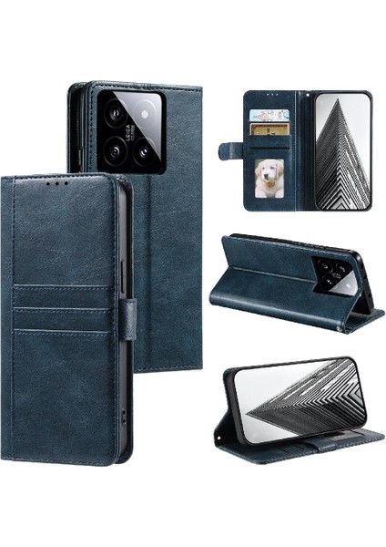 Xiaomi 14 Kickstand Cüzdan Pu Deri 6 Kart Yuvaları Için Flip Case (Yurt Dışından)