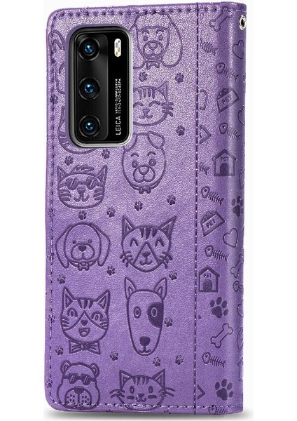 Huawei P40 Flip Kapak Için Kılıf Darbeye Deri Kılıf Karikatür Hayvanlar (Yurt Dışından) modelleri