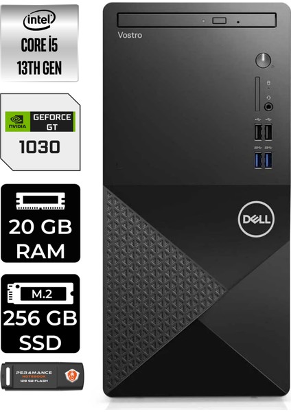 Vostro 3020 Intel Core I5 13400 20GB 256GB SSD GT1030/4GB W11P N2050VDT3020MTU Masaüstü Bilgisayar & Per4 USB Bellek N2050VDT3020MTUP416