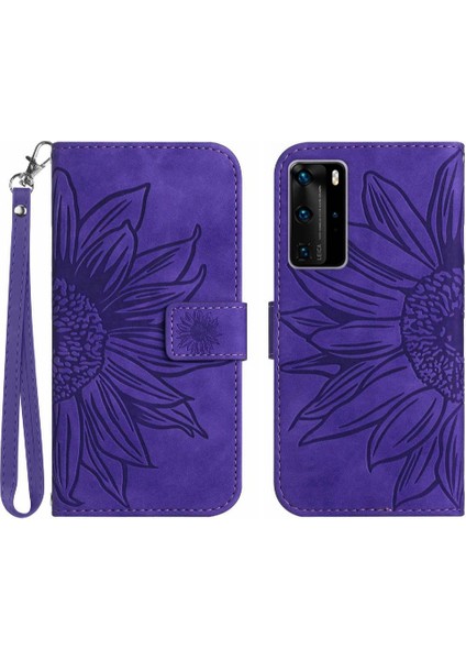 Huawei P40 Pro Lüks Pu Deri Kart Yuvaları Tutucu ile Kabartmalı (Yurt Dışından)
