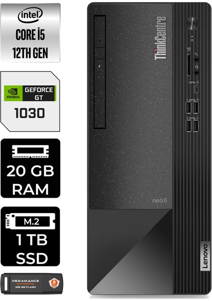 Thinkcentre Neo 50T Intel Core I5 12400 20GB 1tb SSD GT1030/4GB W11H 11SE00BPTX Masaüstü Bilgisayar & Per4 USB Bellek 11SE00BPTXP368