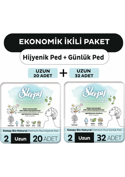 Ekonomik Ikili Paket (Bio Natural Premium Plus Hijyenik Ped Uzun 20'li + Günlük Ped Uzun 32'li)