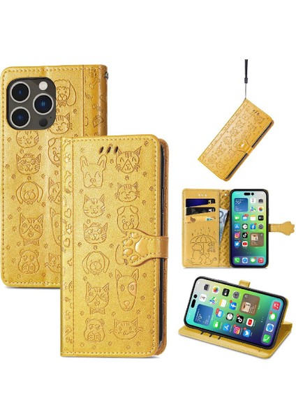 Iphone 14 Için Kılıf Pro Darbeye Kapak Kapak Kısa Kayış Karikatür Hayvanlar (Yurt Dışından)