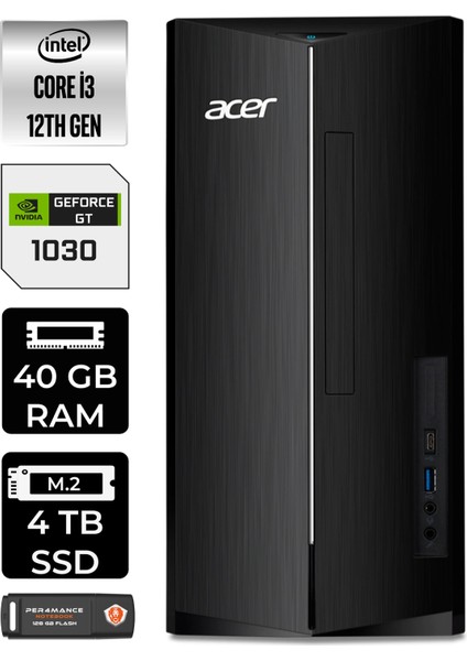 Aspire TC1760 Intel Core I3 12100 40GB 4tb SSD GT1030/4GB W11H DT.BHUEM.004 Masaüstü Bilgisayar & Per4 USB Bellek DTBHUEM004P390