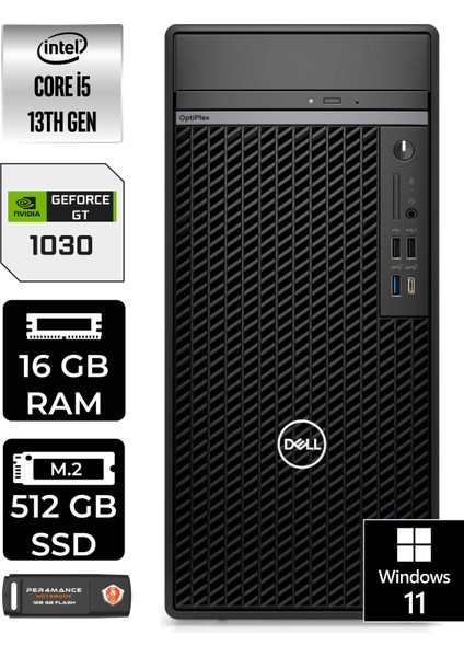 Optiplex 7010MT Intel Core I5 13500 16GB 512GB SSD GT1030/4GB W11P N010O7010MTU Masaüstü Bilgisayar & PER4USB Bellek N010O7010MTUP412