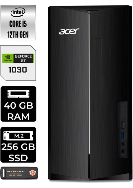 Aspire TC1760 Intel Core I5 12400 40GB 256GB SSD GT1030/4GB W11P DT.BHUEM.005 Masaüstü Bilgisayar & Per4 USB Bellek DTBHUEM005P436