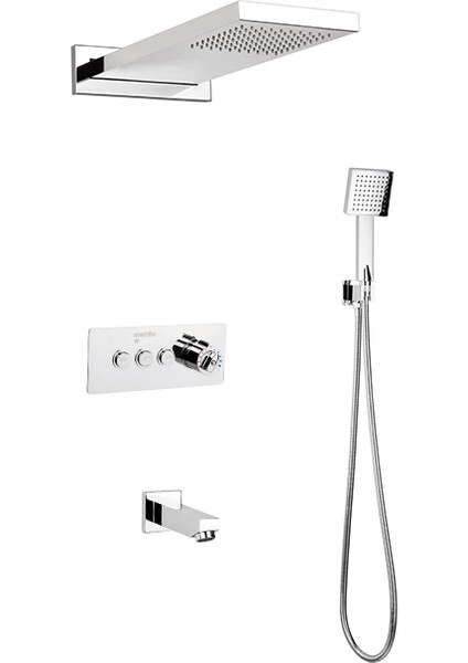 Üç Yönlü Ankastre Comfort Panel Şelale Duş Seti Kare Tepe Duş Başlığı