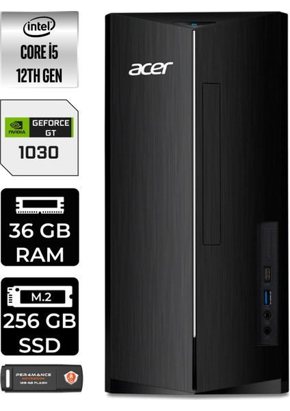 Aspire TC1760 Intel Core I5 12400 36GB 256GB SSD GT1030/4GB Fdos DT.BHUEM.005 Masaüstü Bilgisayar & Per4 USB Bellek DTBHUEM005P331