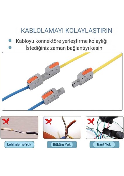 50 Adet Hızlı Kablo Ekleme Birleştirme Konnektörü - Tekli Klemens - Bağlantı Kesme Özellikli