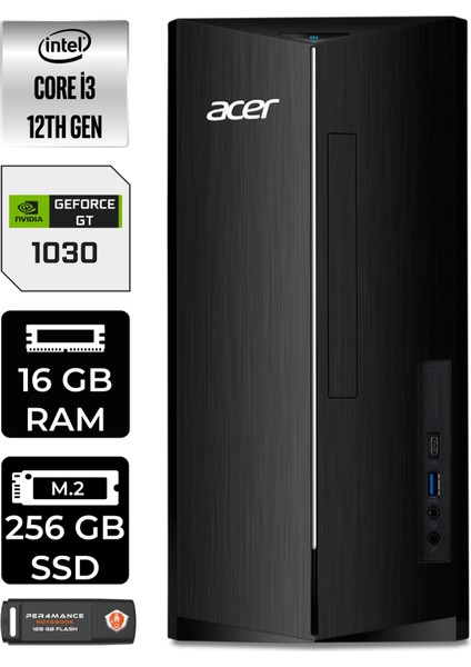 Aspire TC1760 Intel Core I3 12100 16GB 256GB SSD GT1030/4GB W11H DT.BHUEM.004 Masaüstü Bilgisayar & Per4 USB Bellek DTBHUEM004P361