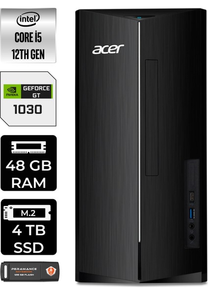 Aspire TC1760 Intel Core I5 12400 48GB 4tb SSD GT1030/4GB Fdos DT.BHUEM.005 Masaüstü Bilgisayar & Per4 USB Bellek DTBHUEM005P345