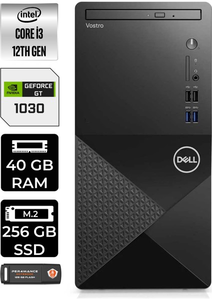 Vostro 3910MT Intel Core I3 12100 40GB 256GB SSD GT1030/4GB Fdos N3563VDT3910 Masaüstü Bilgisayar & Per4 USB Bellek N3563VDT3910P336