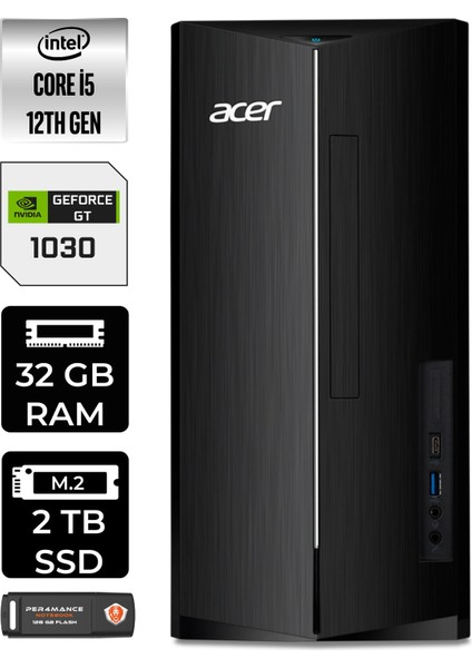 Aspire TC1760 Intel Core I5 12400 32GB 2tb SSD GT1030/4GB W11P DT.BHUEM.005 Masaüstü Bilgisayar & Per4 USB Bellek DTBHUEM005P429