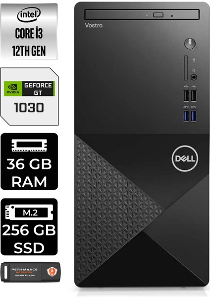 Vostro 3910MT Intel Core I3 12100 36GB 256GB SSD GT1030/4GB W11H N3563VDT3910 Masaüstü Bilgisayar & Per4 USB Bellek N3563VDT3910P381