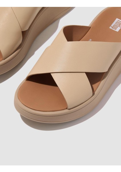 FitFlop F-MODE FW5 Hakiki Deri Krem Kadın Çapraz Bantlı Terlik