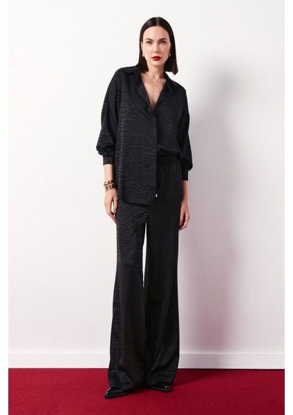 Zebra Desenli Salaş Pantolon - Siyah