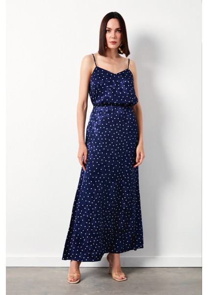 Puantiye Desenli Uzun Etek - Lacivert modelleri