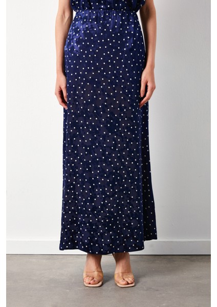 Puantiye Desenli Uzun Etek - Lacivert fırsatları