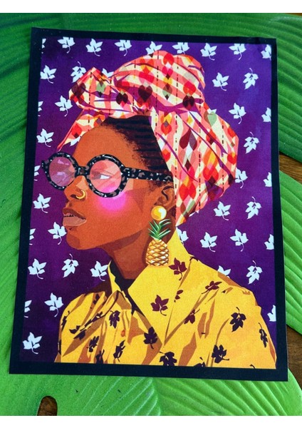 23 x 17 cm Ananas Küpeli Zenci Kadın Arma Dikiş Giyim Aksesuarı