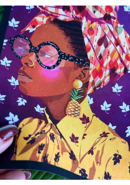 23 x 17 cm Ananas Küpeli Zenci Kadın Arma Dikiş Giyim Aksesuarı