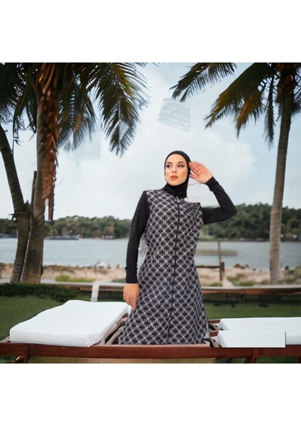 Uzun Mikro Kollu Geometrik Desenli Modelli Tam Tesettür Mayo fiyatları