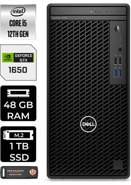 Optiplex 3000MT Intel Core I5 12500 48GB 1tb SSD GTX1650/4GB W11P N010O3000MTAC Masaüstü Bilgisayar & Per4 USB Bellek N010O3000MTACP443