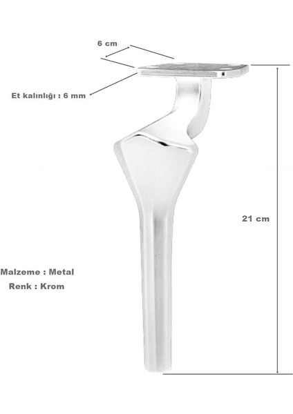 4 Adet Elmas Lüx Metal Ayak 21 cm Krom Mobilya Koltuk Ayağı