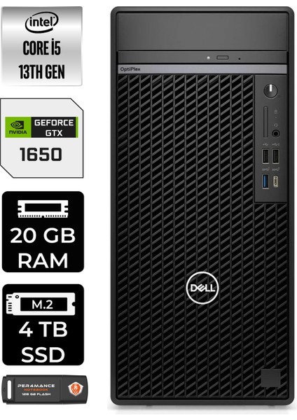 Optiplex 7010MT Intel Core I5 13500 20GB 4tb SSD GTX1650/4GB Fdos N010O7010MTU Masaüstü Bilgisayar & PER4USB Bellek N010O7010MTUP320