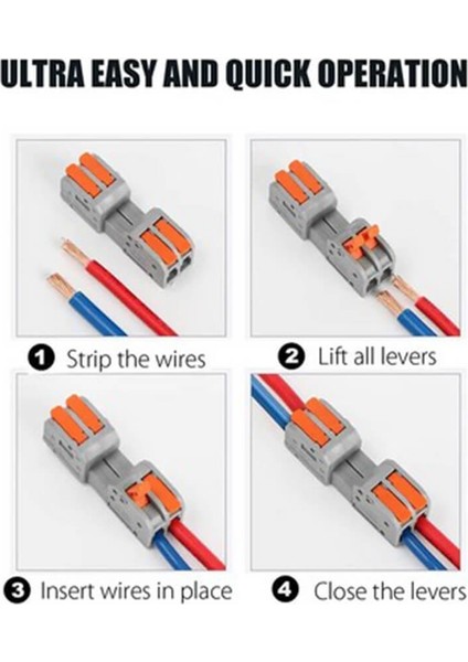 5 Adet Hızlı Kablo Ekleme Birleştirme Konnektörü - Ikili Klemens - Bağlantı Kesme Özellikli