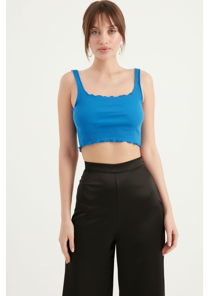 Askılı Kısa Kaşkorse Crop Bluz