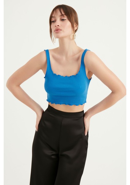 Askılı Kısa Kaşkorse Crop Bluz