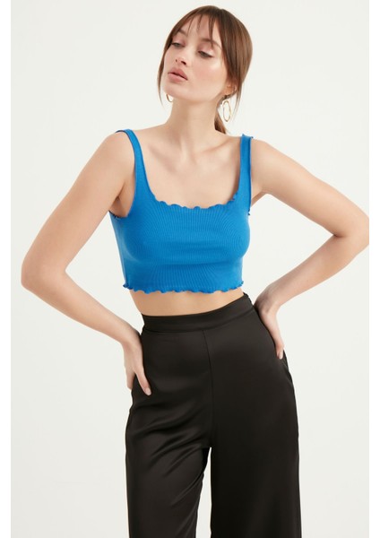 Askılı Kısa Kaşkorse Crop Bluz